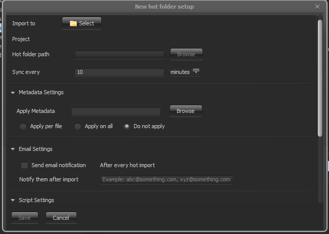 Hot Folder Settings View